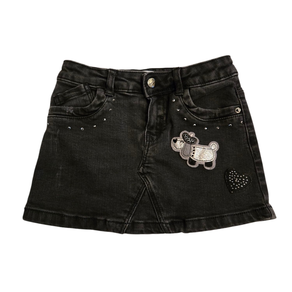 Mayoral Black Denim Mini Skirt with Dog Patch